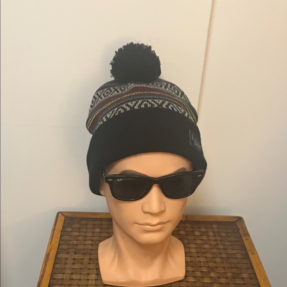 Black Knit Beanie with Pom Pom